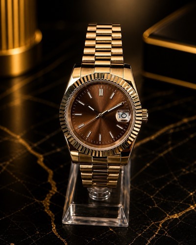 Gold automatic watch chocolate - gold,